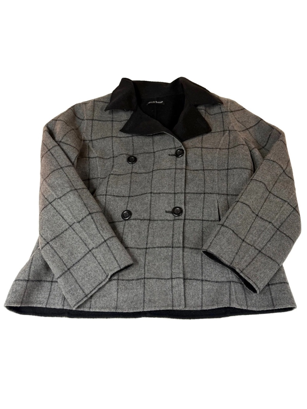 Alexandra Bartlett Women’s Size Large 100% Wool Jacket Check Black Gray #4281